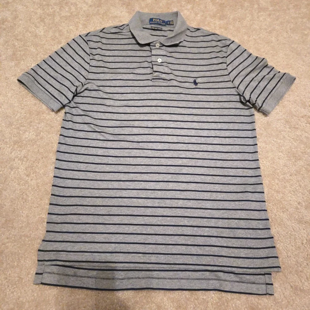 Polo Ralph Lauren Polo Shirt Mens Small Gray Blue Striped Pima Cotton Pony Logo